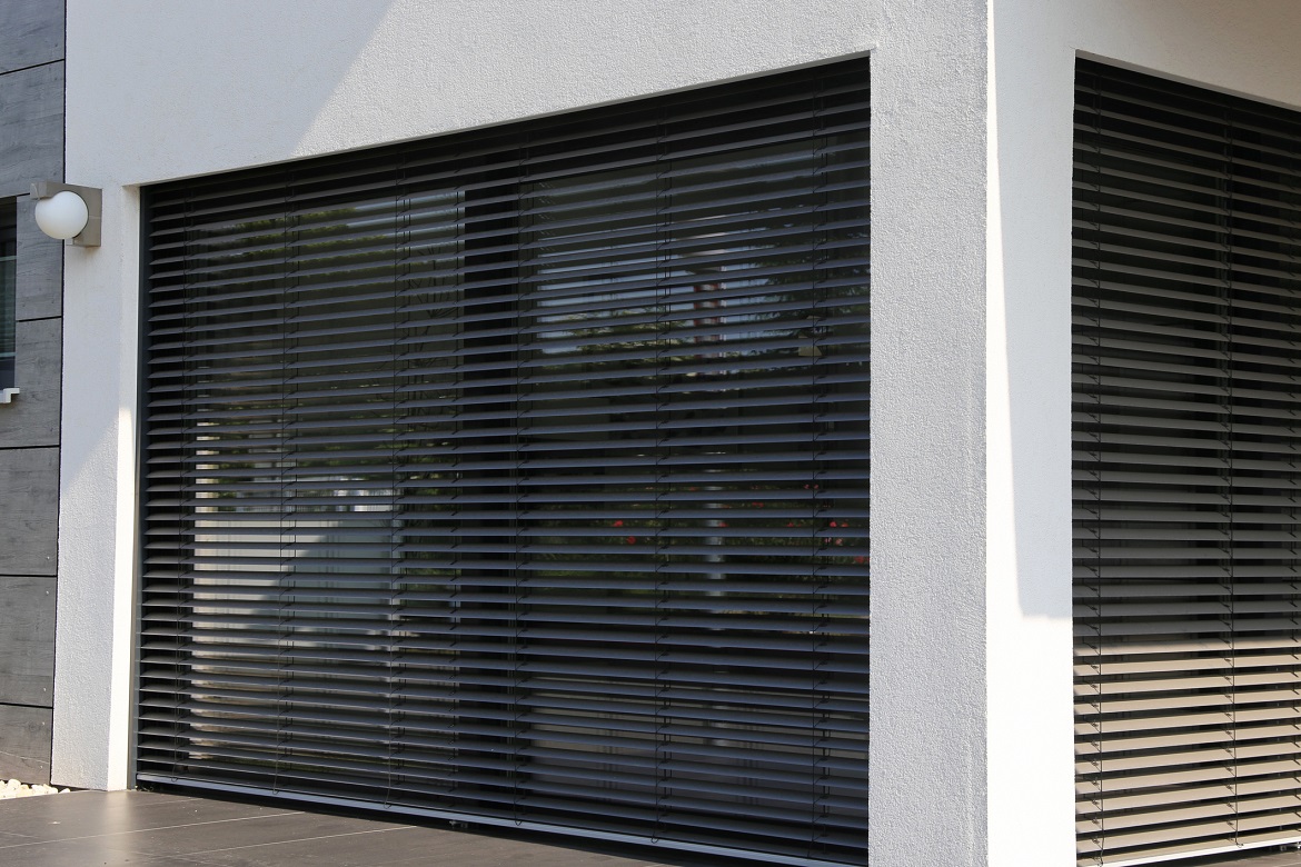 Window with modern blind, exterior shot